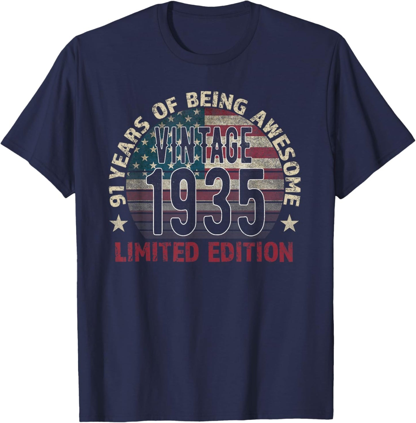 91th Birthday Gift Men Vintage Born 1935 Turning 91 Year Old T-Shirt - T-Shirt | Navy