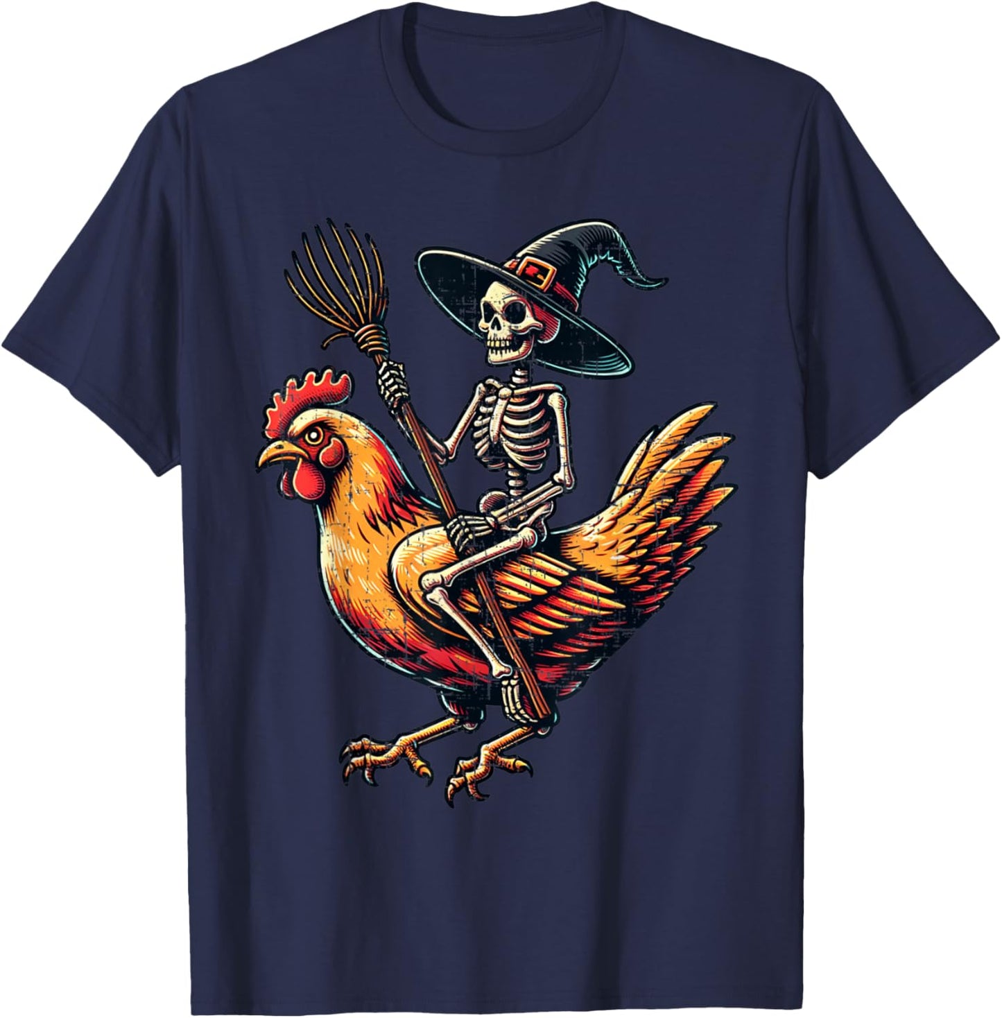 Skeleton Riding A Chicken Funny Halloween Pumpkin Boys T-Shirt - T-Shirt | Navy
