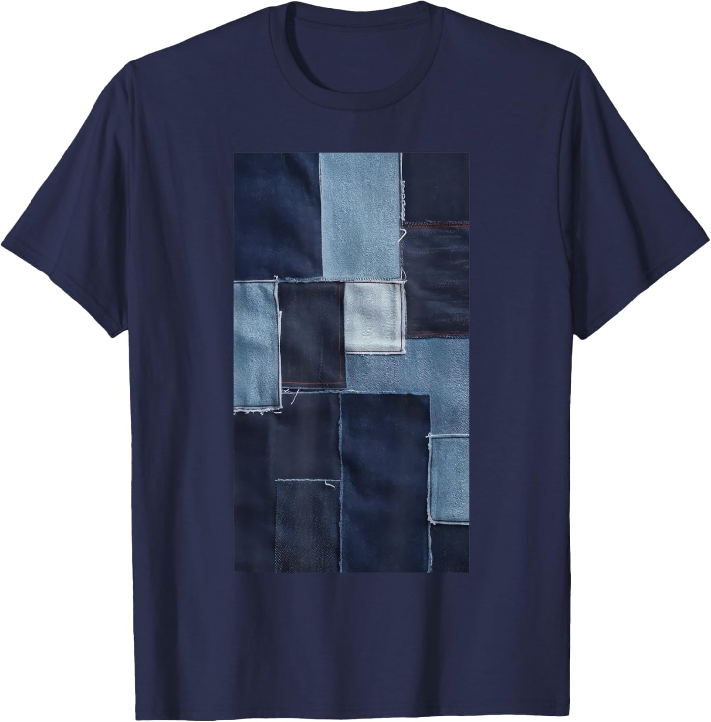 Jeans Denim Fans Patchwork Pattern T-Shirt - T-Shirt | Navy
