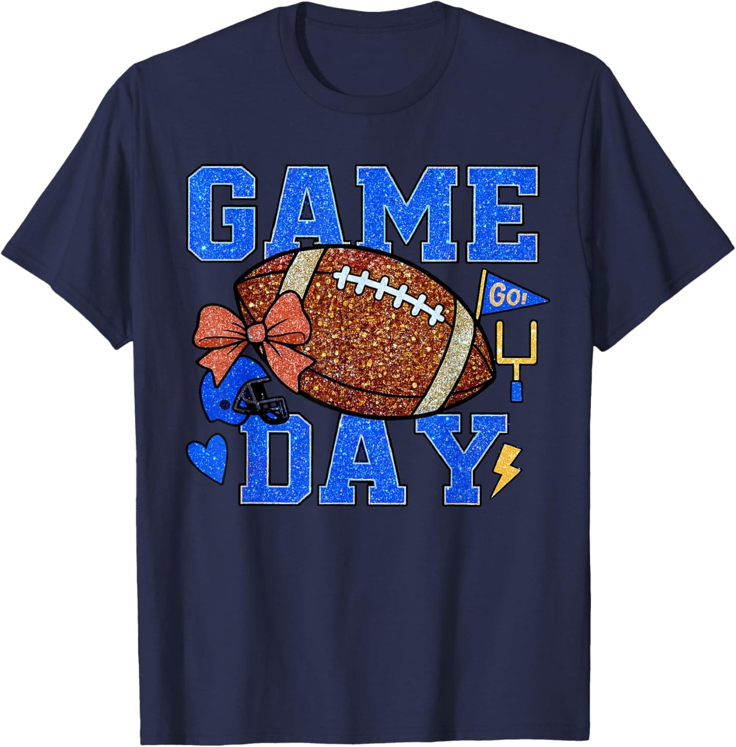 Game Day Football Season Football Mama Blue Gold Bow Girls T-Shirt - T-Shirt | Navy