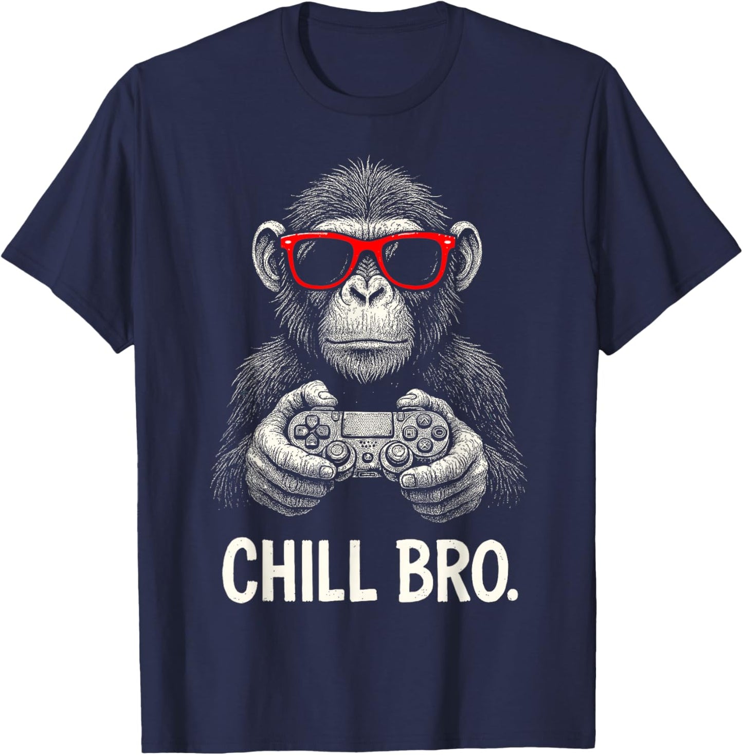 Chill Bro Cool Monkey with Sunglasses Gamer Gift Funny T-Shirt - T-Shirt | Navy