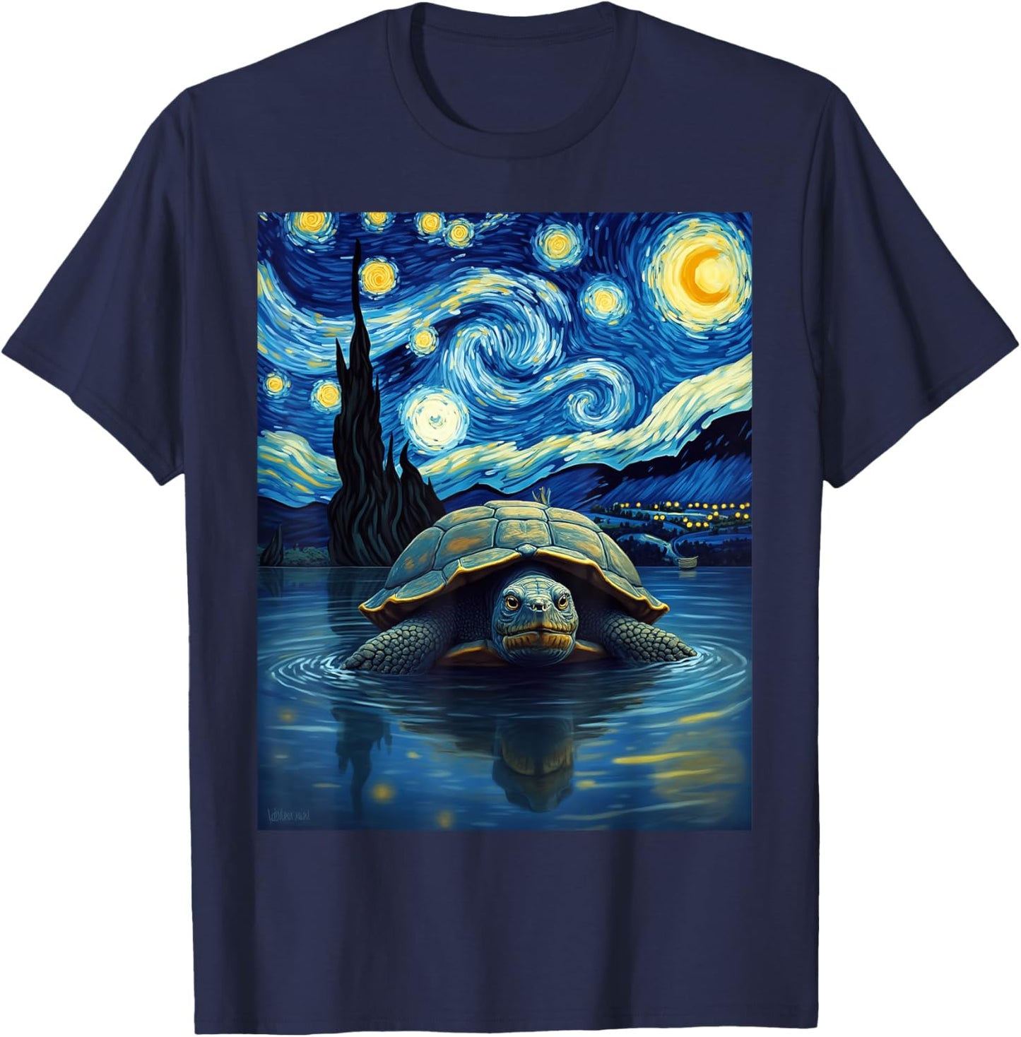 Van Gogh's Starry Night Snapping Turtle Bitey Turtle Animal T-Shirt - T-Shirt | Navy