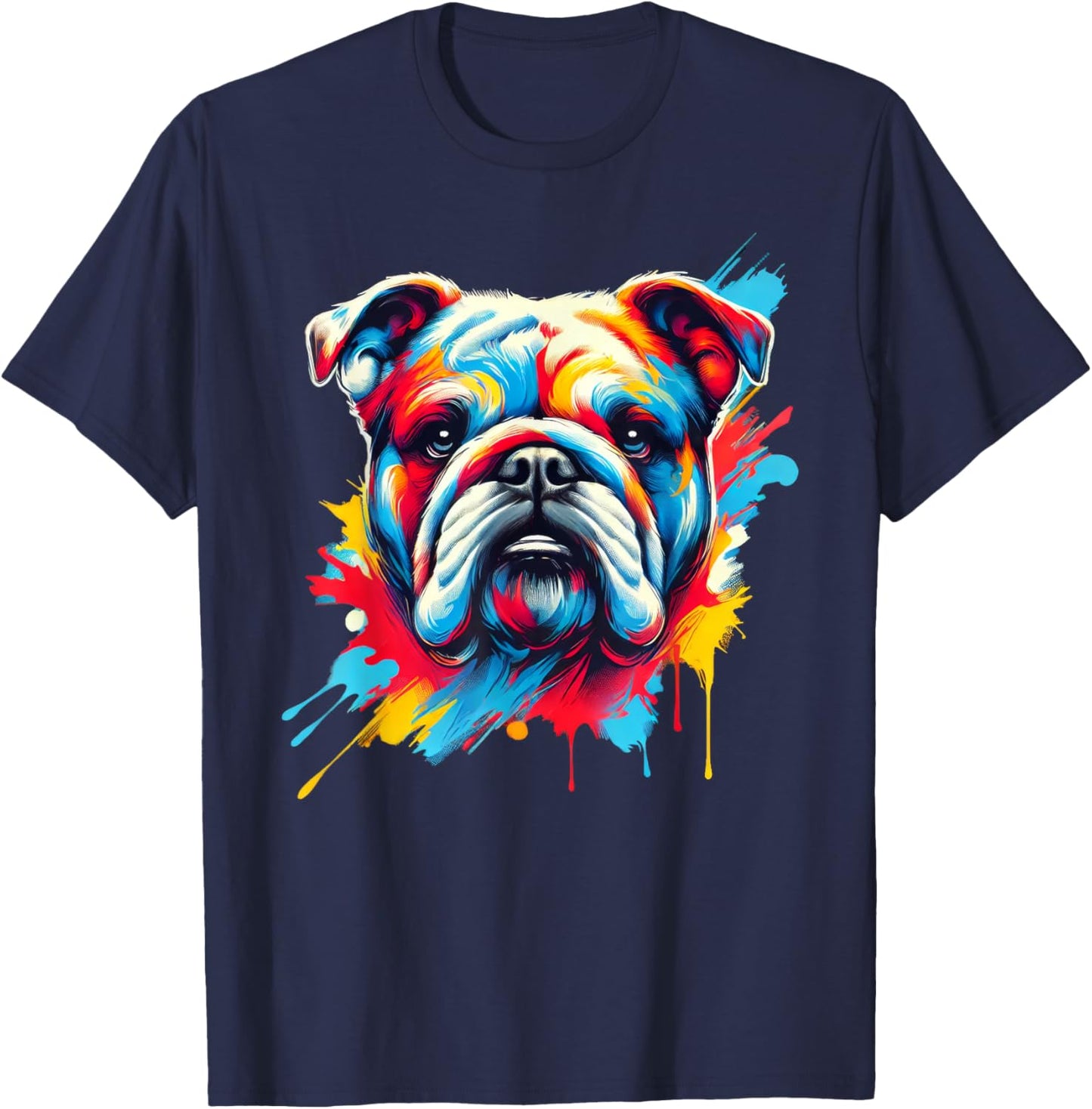 Colorful English Bulldog Dog Painting T-Shirt - T-Shirt | Navy