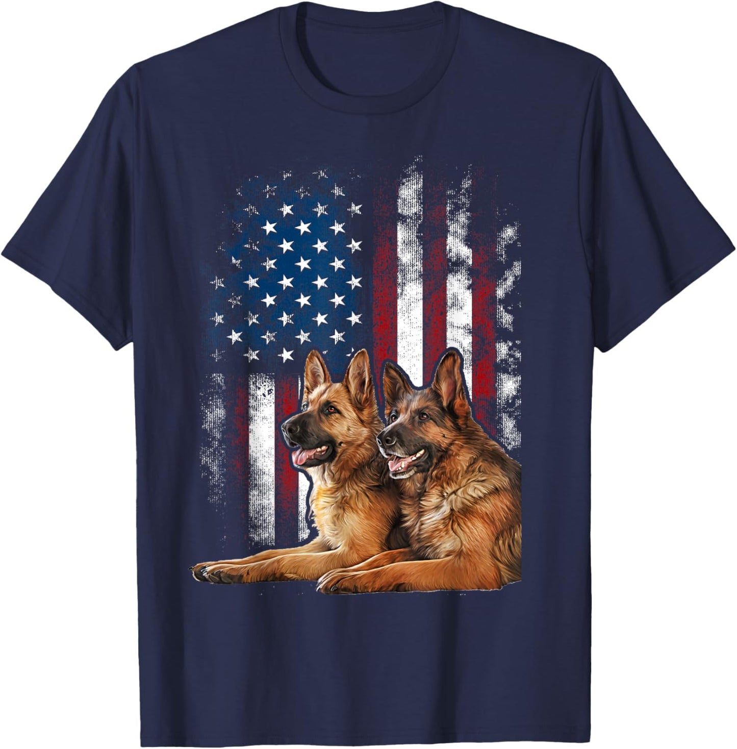 Vintage Patriotic German Shepherd American Flag 4th of July T-Shirt - T-Shirt | Navy