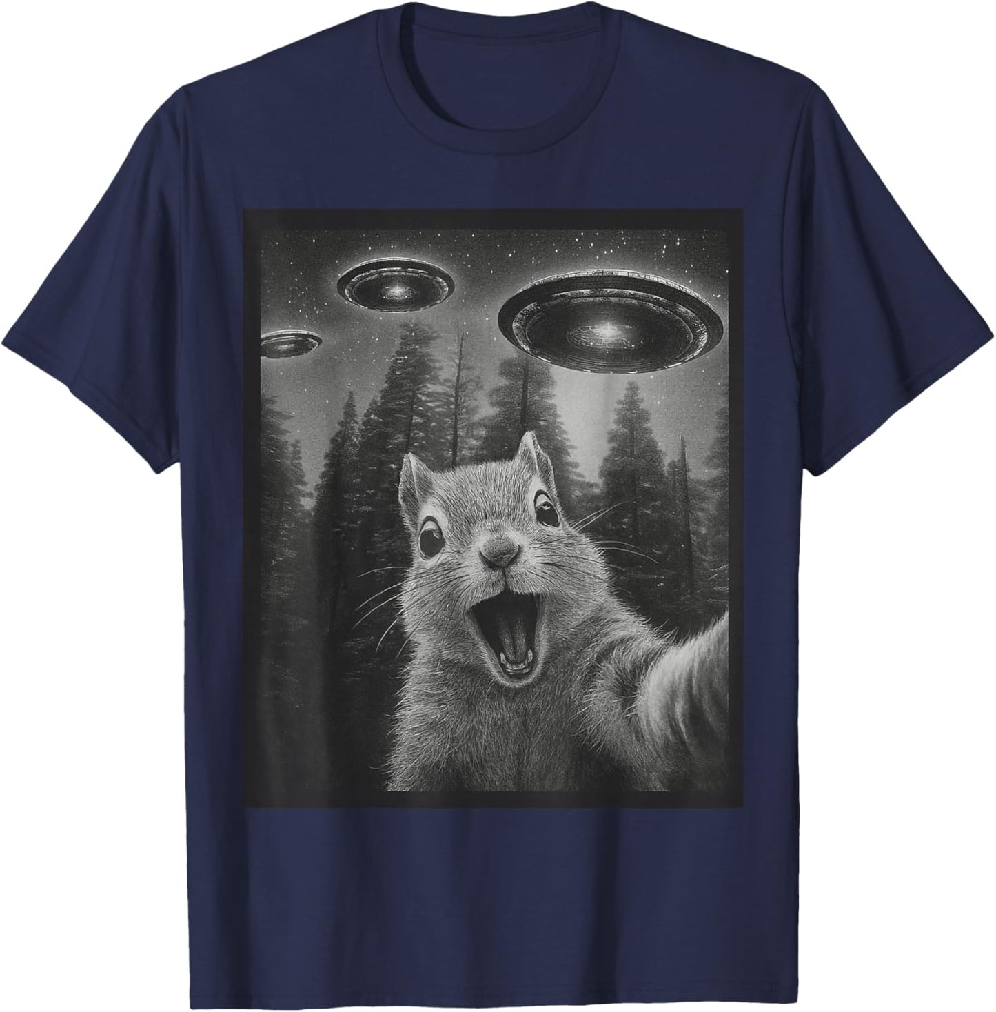 Funny Squirrel Selfie Alien UFO Gifts Women Boy Kid T-Shirt - T-Shirt | Navy