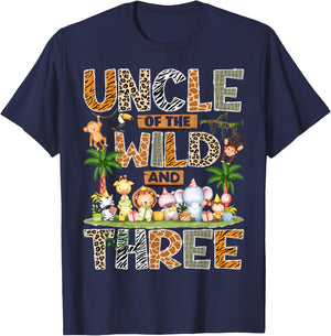 Uncle of The Wild & Three 3rd Birthday Boy Safari Jungle T-Shirt - T-Shirt | Navy