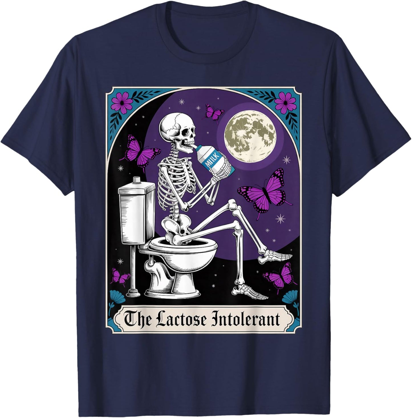 Tarot Card Skeleton Milk Allergies Food Lactose Intolerant T-Shirt - T-Shirt | Navy