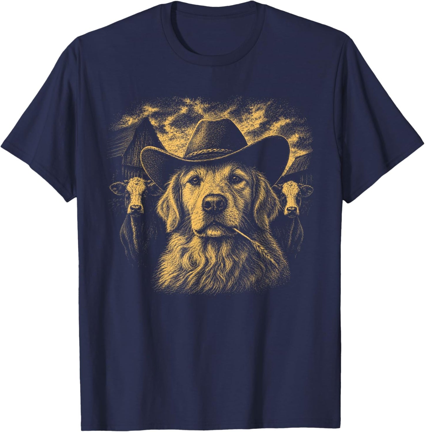 Golden Retriever Cowboy Western Country Style Dog Lover T-Shirt - T-Shirt | Navy