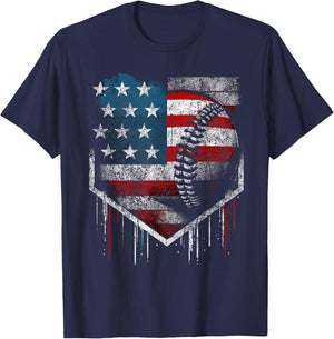 Baseball Dripping Retro American Flag T-Shirt - T-Shirt | Navy