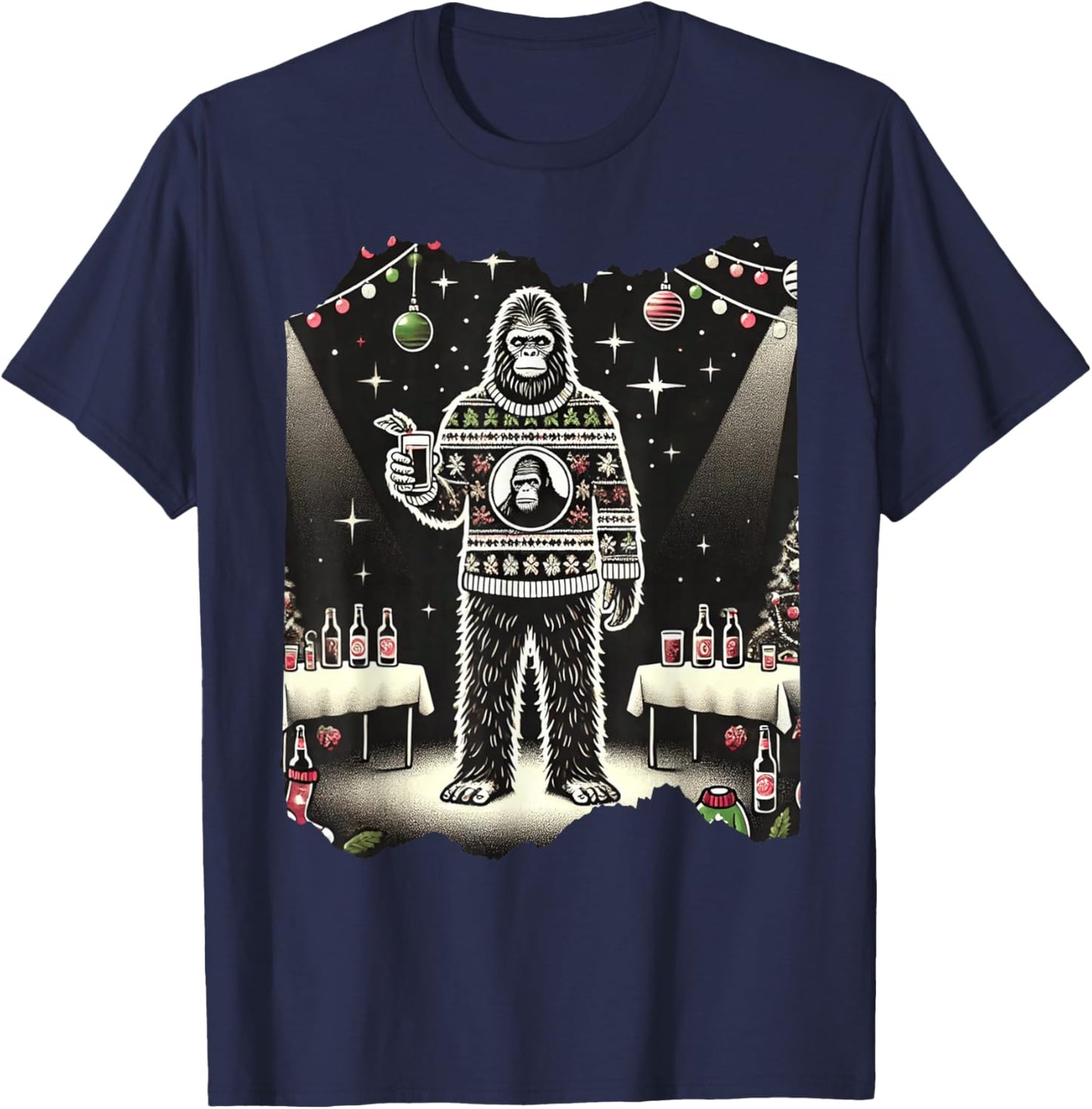 Cute Funny Bigfoot Sasquatch Ugly Christmas Xmas Bigfoot T-Shirt - T-Shirt | Navy