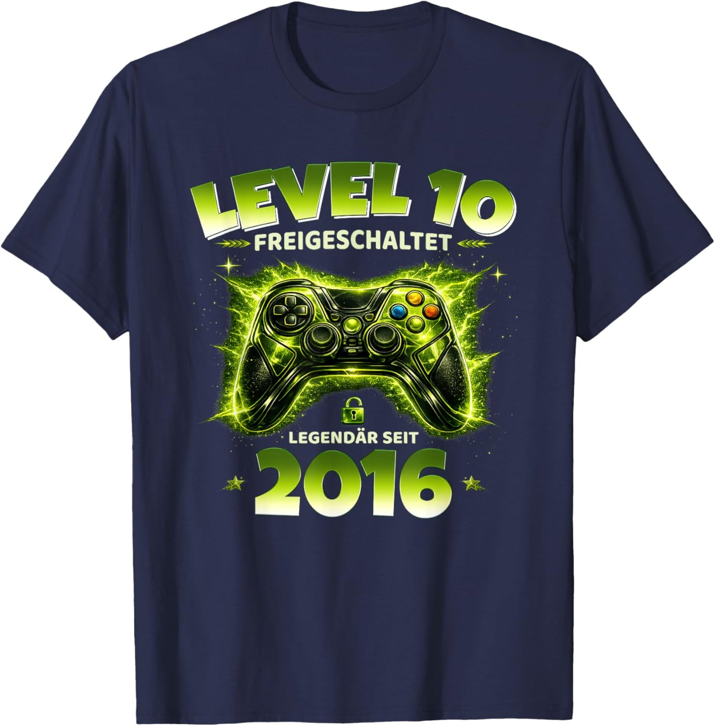 10. Geburtstag Junge Geschenk Level 10 freigeschaltet 2016 T-Shirt - T-Shirt | Navy