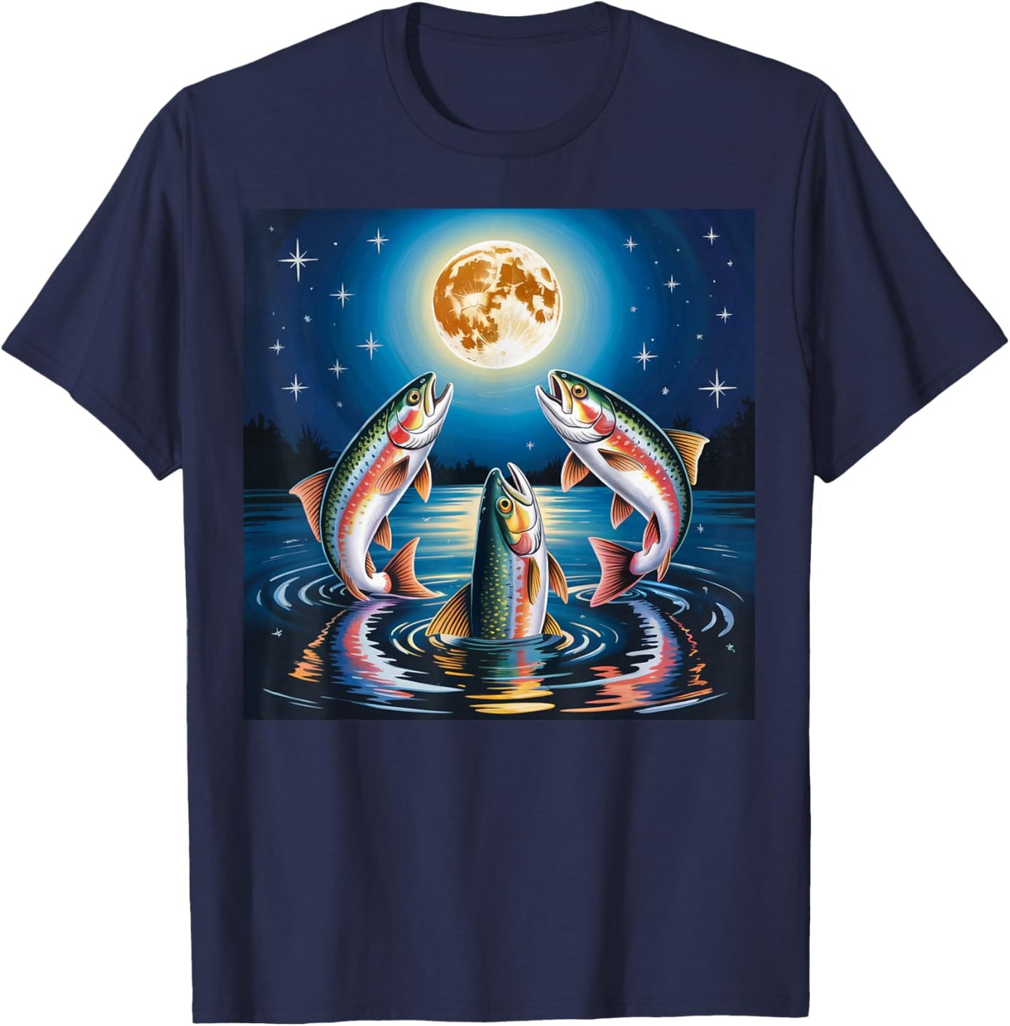 Forelle Fliegenfischen Ausrüstung Mond Forelle Kostüm Forelle Fischer T-Shirt - T-Shirt | Navy