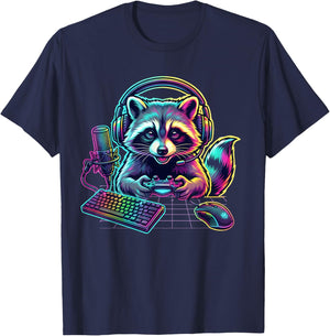 Funny Raccoon Gamer Video Game Lover T-Shirt - T-Shirt | Navy
