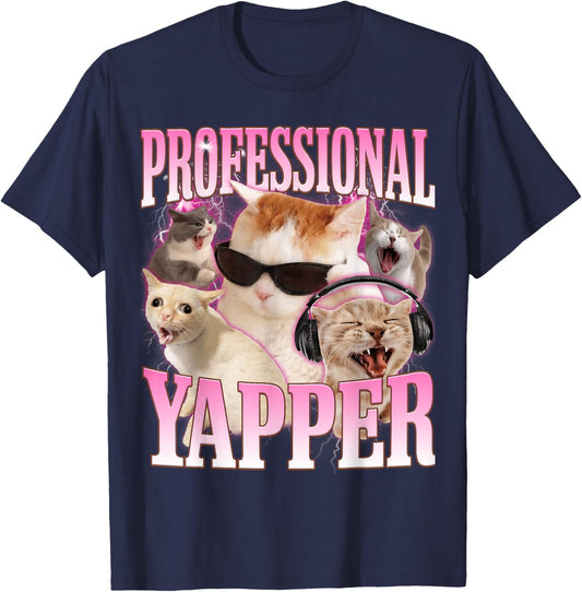 Professional Yapper Cat Funny Oddly Specific Dank Meme T-Shirt - T-Shirt | Navy