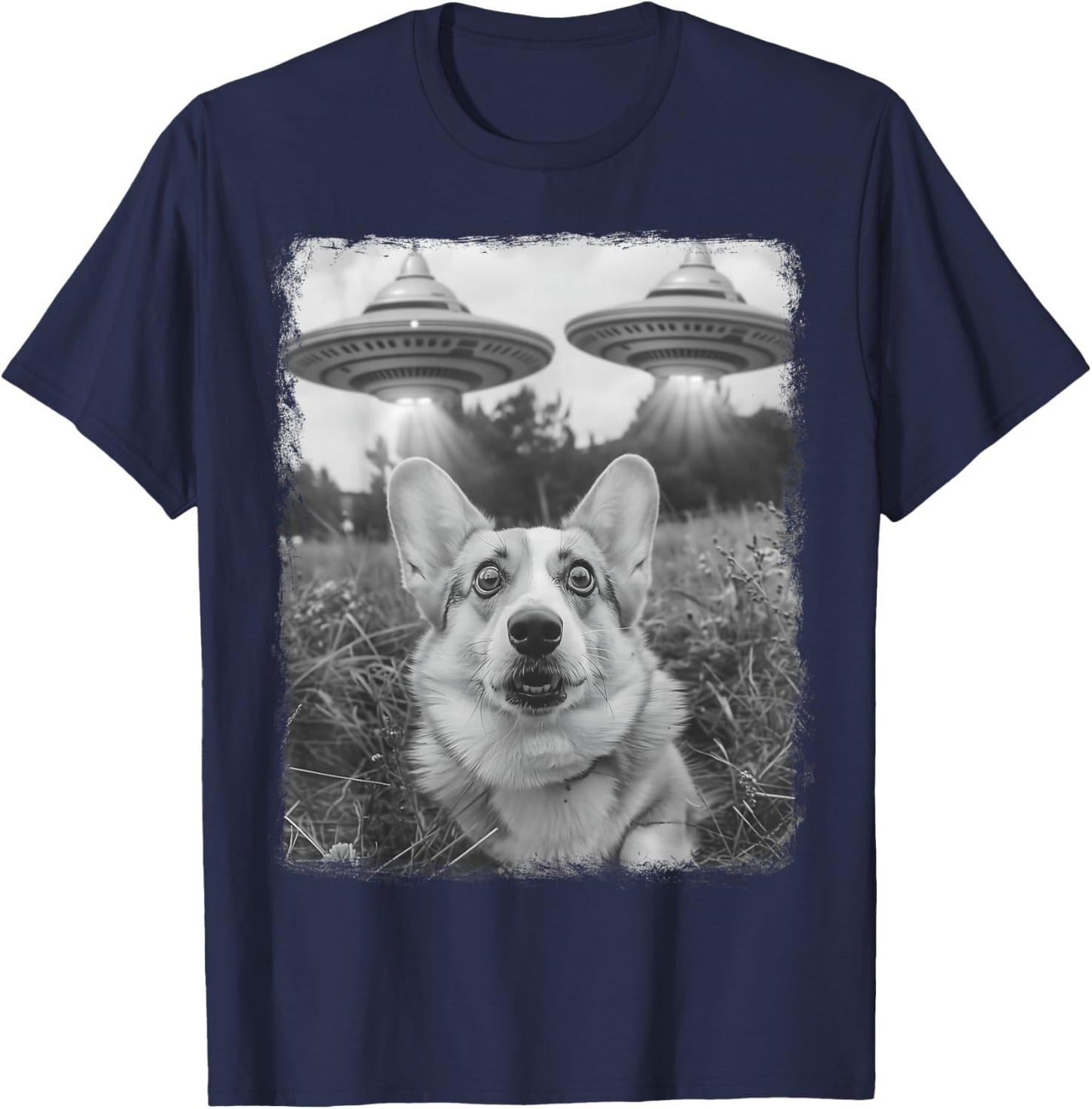 Corgi Dog UFO Alien Extraterrestrial Selfie T-Shirt - T-Shirt | Navy