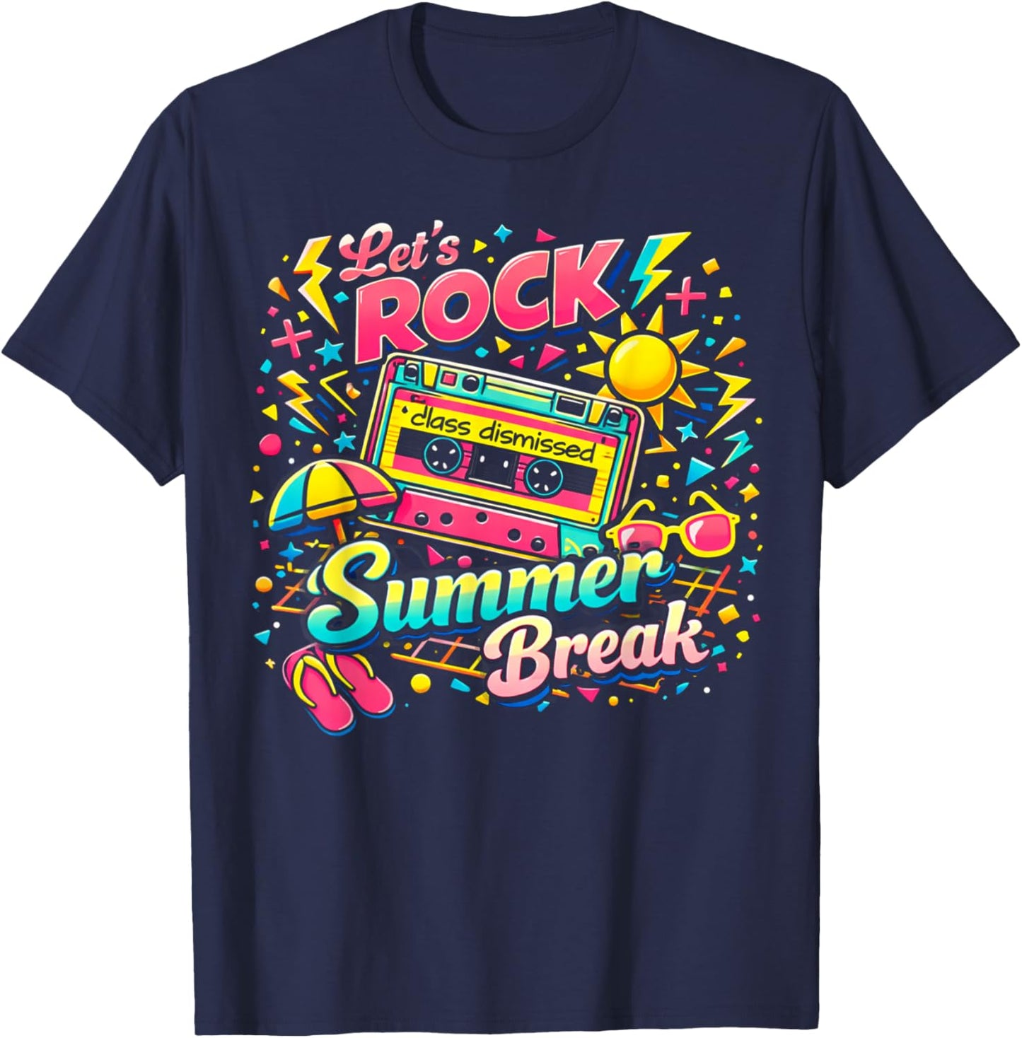 Teacher Last Day of School Vacation Let's Rock Summer Break T-Shirt - T-Shirt | Navy