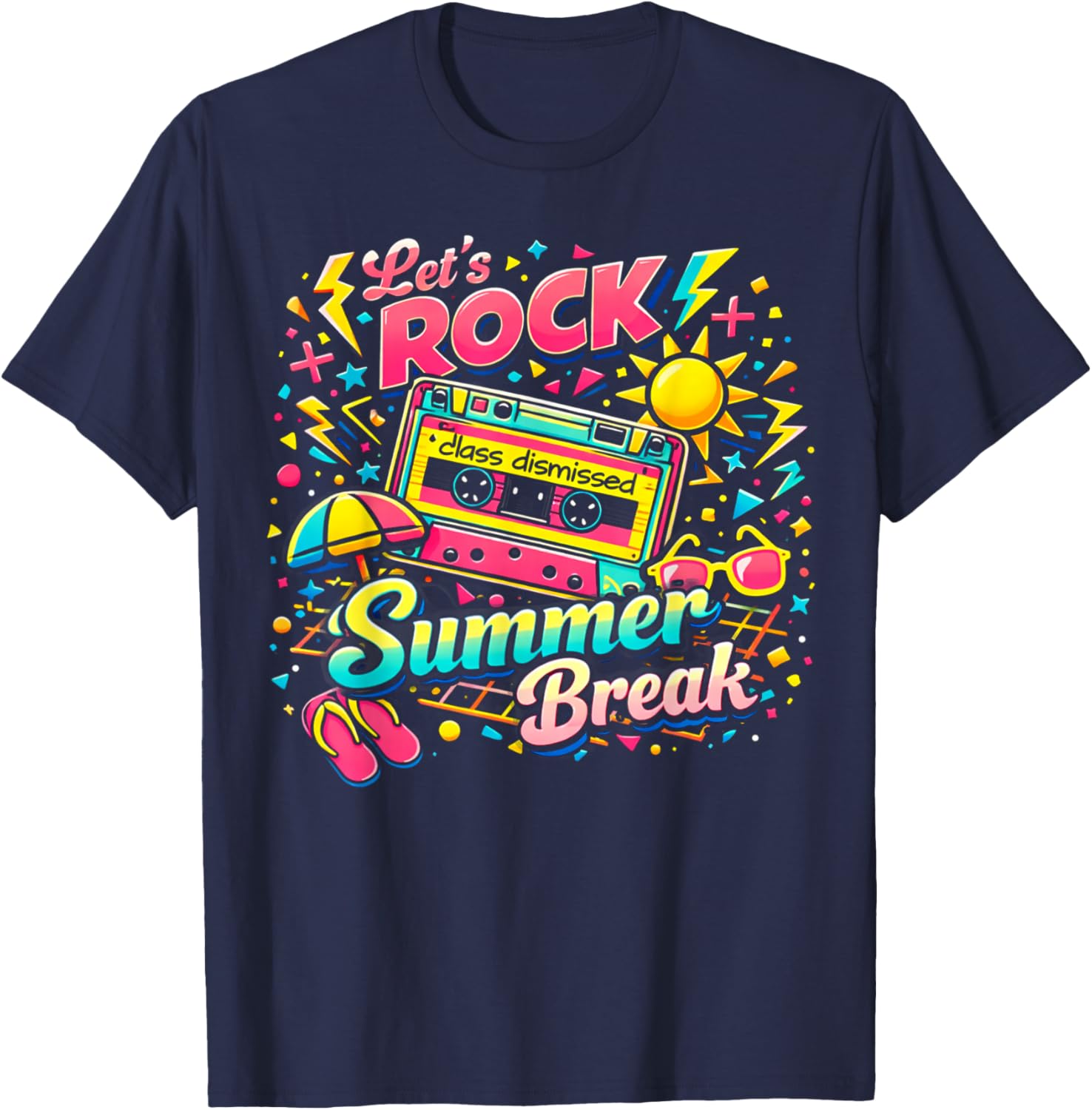 Teacher Last Day of School Vacation Let's Rock Summer Break T-Shirt - T-Shirt | Navy