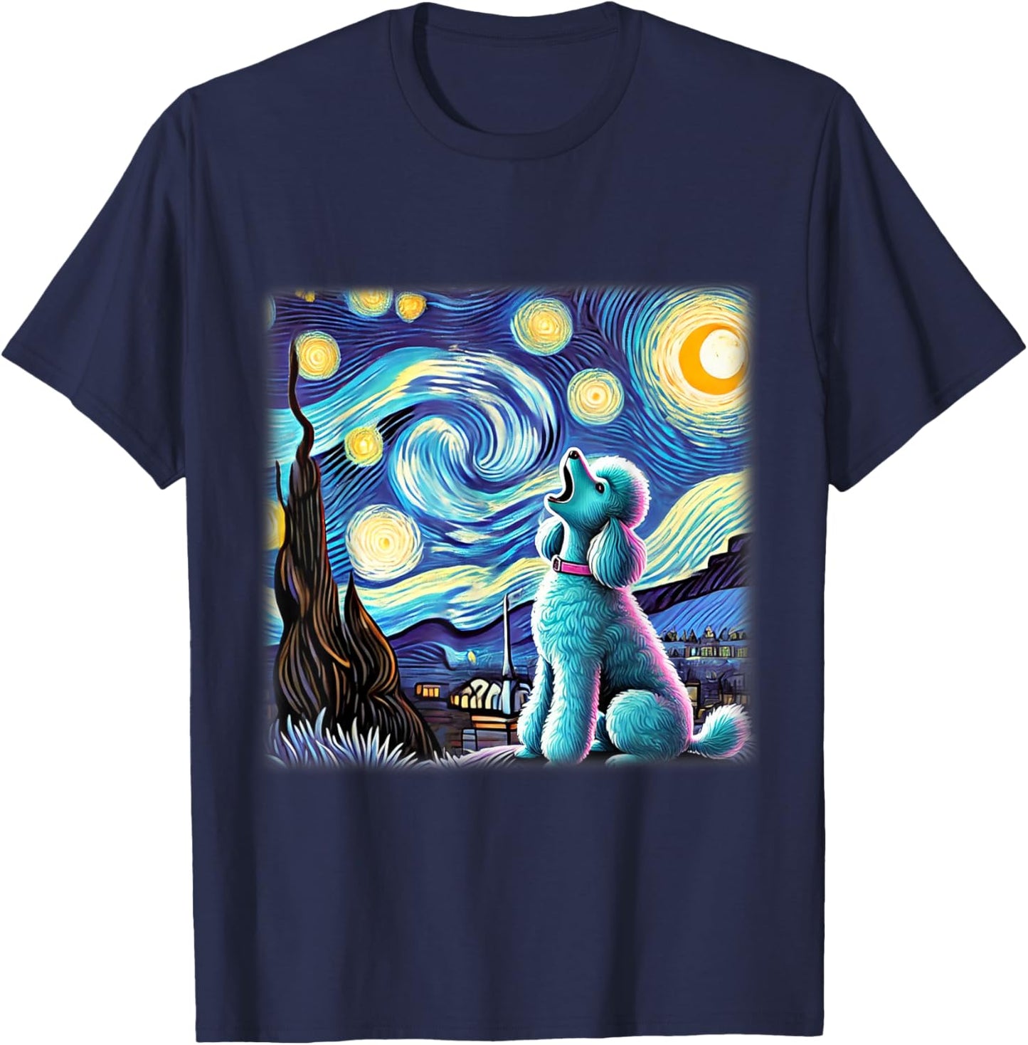 Poodle Starry Night Shirt Van Gogh Painting Poodle Dog Lover Men Women Kids T-Shirt - T-Shirt | Navy