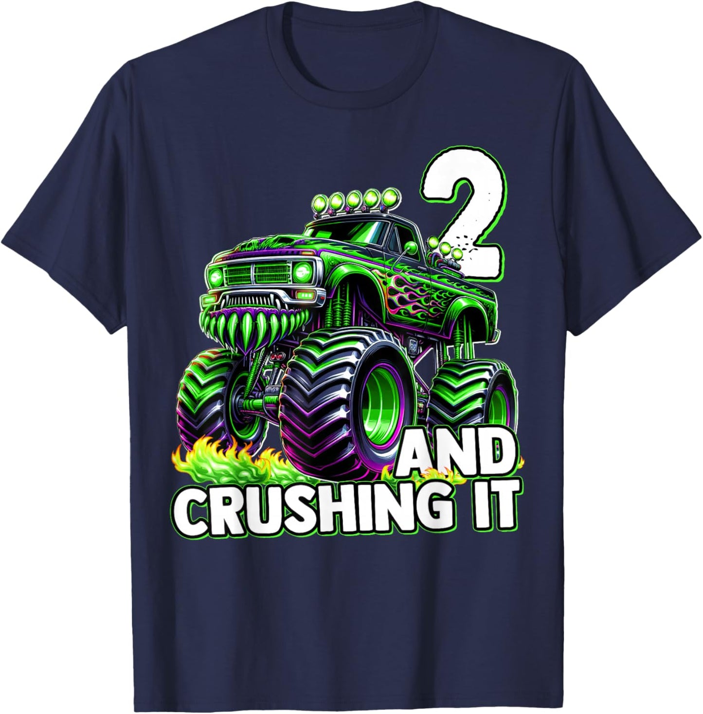 Monster Truck 2nd Birthday Boy 2 and Crushing It T-Shirt - T-Shirt | Navy