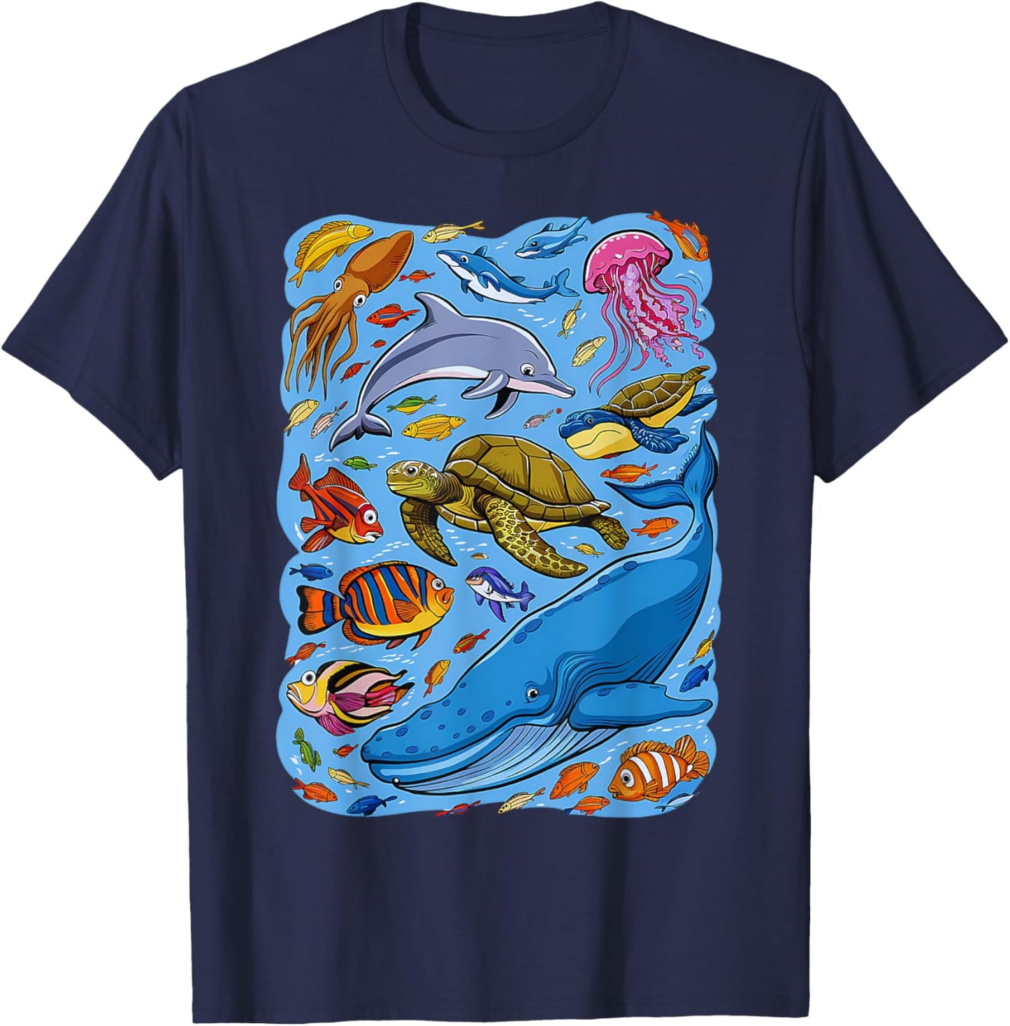 Sea Creature Animal Marine Ocean Life Kids Boys Teens T-Shirt - T-Shirt | Navy
