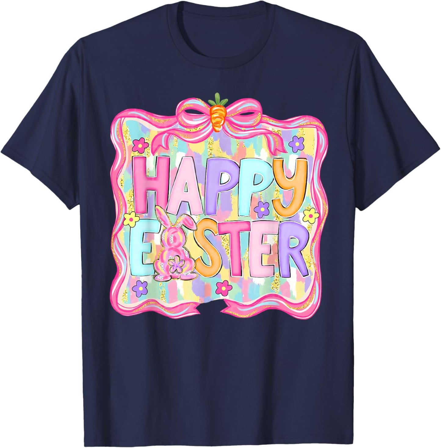 Preppy Happy Easter Bunny Coquette Bow Girl Women Kid T-Shirt - T-Shirt | Navy