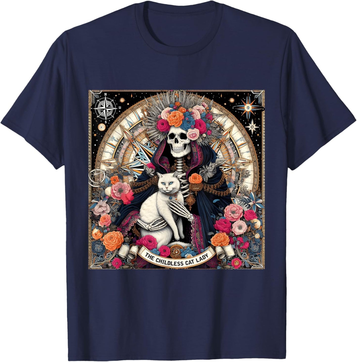 Childless Cat Lady Tarot Card Shirt Skeleton Cat Mom Mama T-Shirt - T-Shirt | Navy