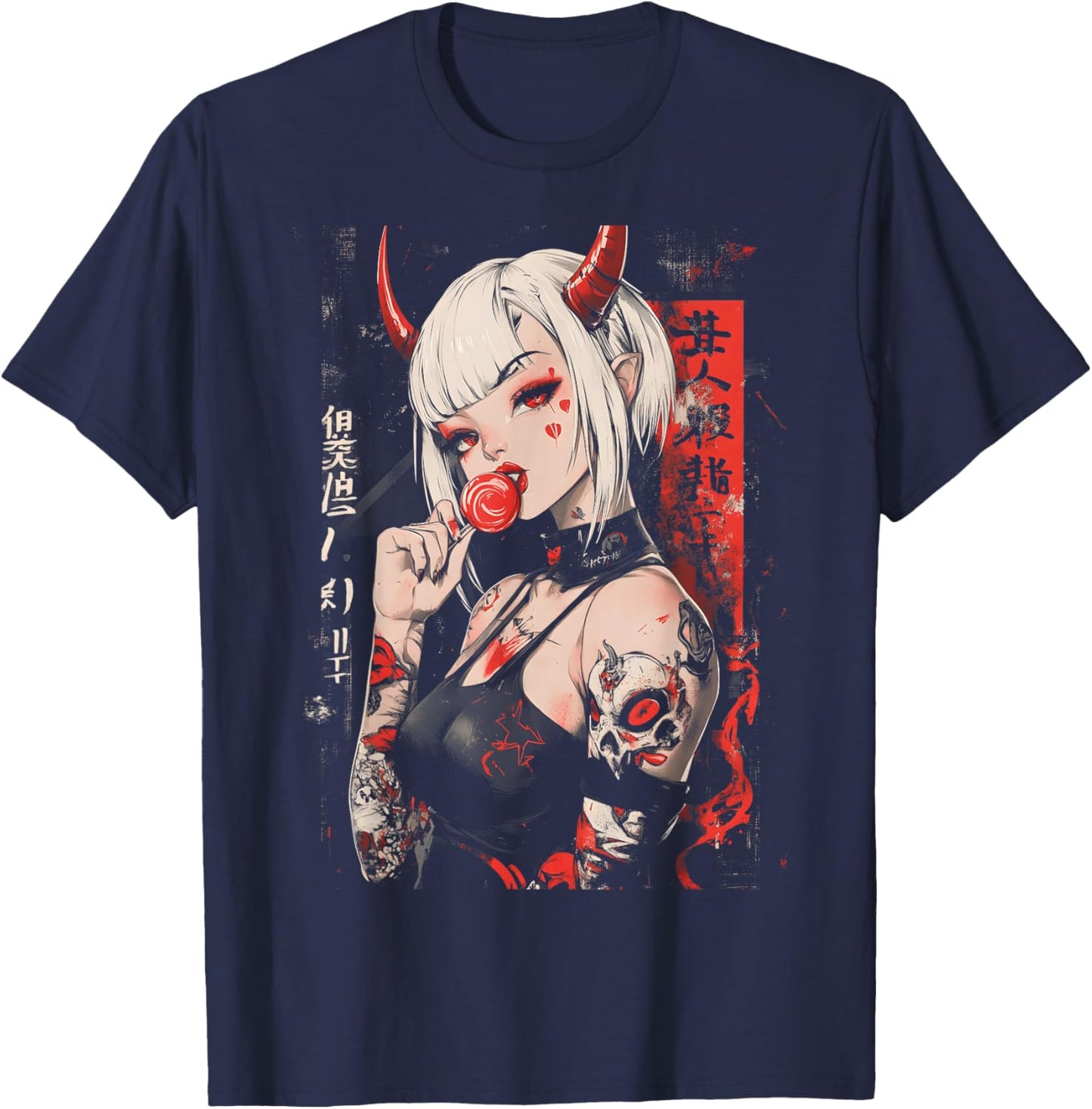 Goth Grunge Girl Waifu Demon Anime Horror Alt Aesthetic T-Shirt - T-Shirt | Navy