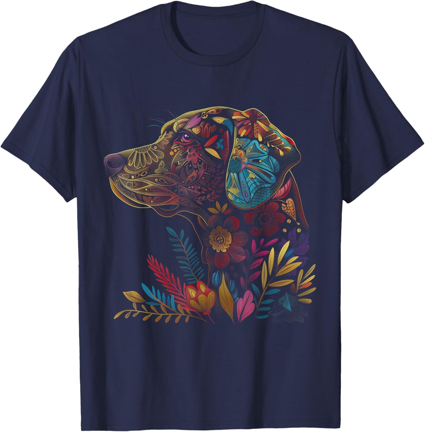 Labrador Dog Vintage Flowers Black Lab Mom T-Shirt - T-Shirt | Navy