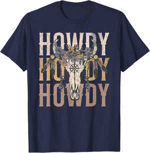 Howdy Southern Western Cowgirl Country Rodeo T-Shirt - T-Shirt | Navy