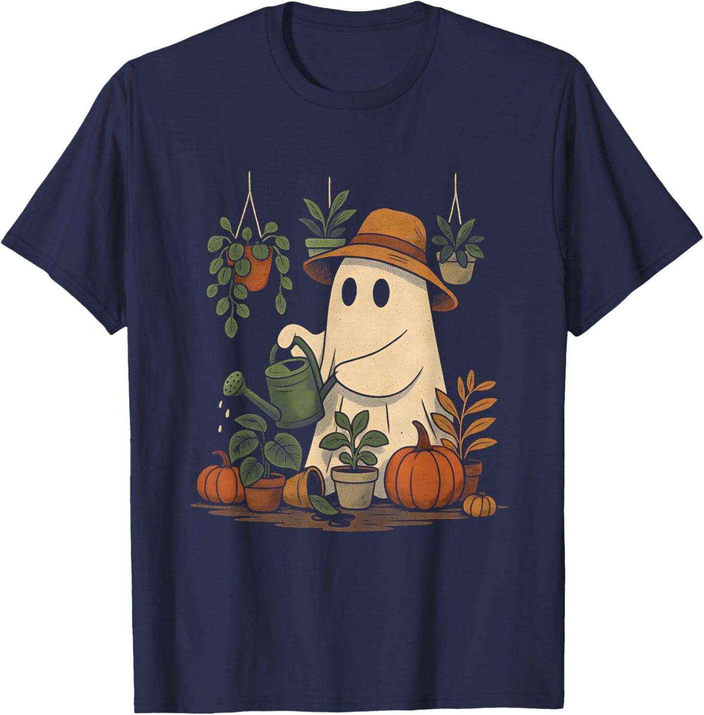 Funny Plant Ghost | Spooky Gardener Halloween T-Shirt - T-Shirt | Navy