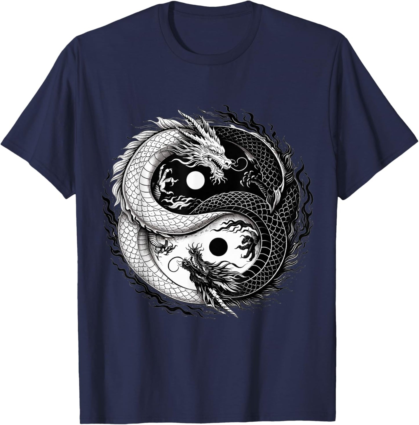 Yin and Yang Chinese Dragon Vintage Dragon Japanese T-Shirt - T-Shirt | Navy