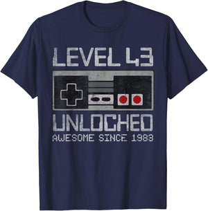 Level 43 Unlocked 43rd Birthday 43 Year Old Video Gamer Men T-Shirt - T-Shirt | Navy