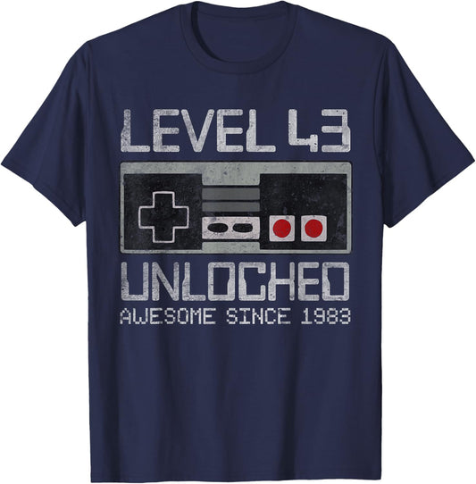 Level 43 Unlocked 43rd Birthday 43 Year Old Video Gamer Men T-Shirt - T-Shirt | Navy