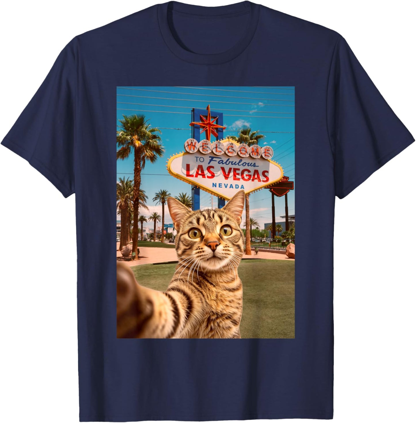 Funny Cat Selfie Las Vegas T-Shirt - T-Shirt | Navy