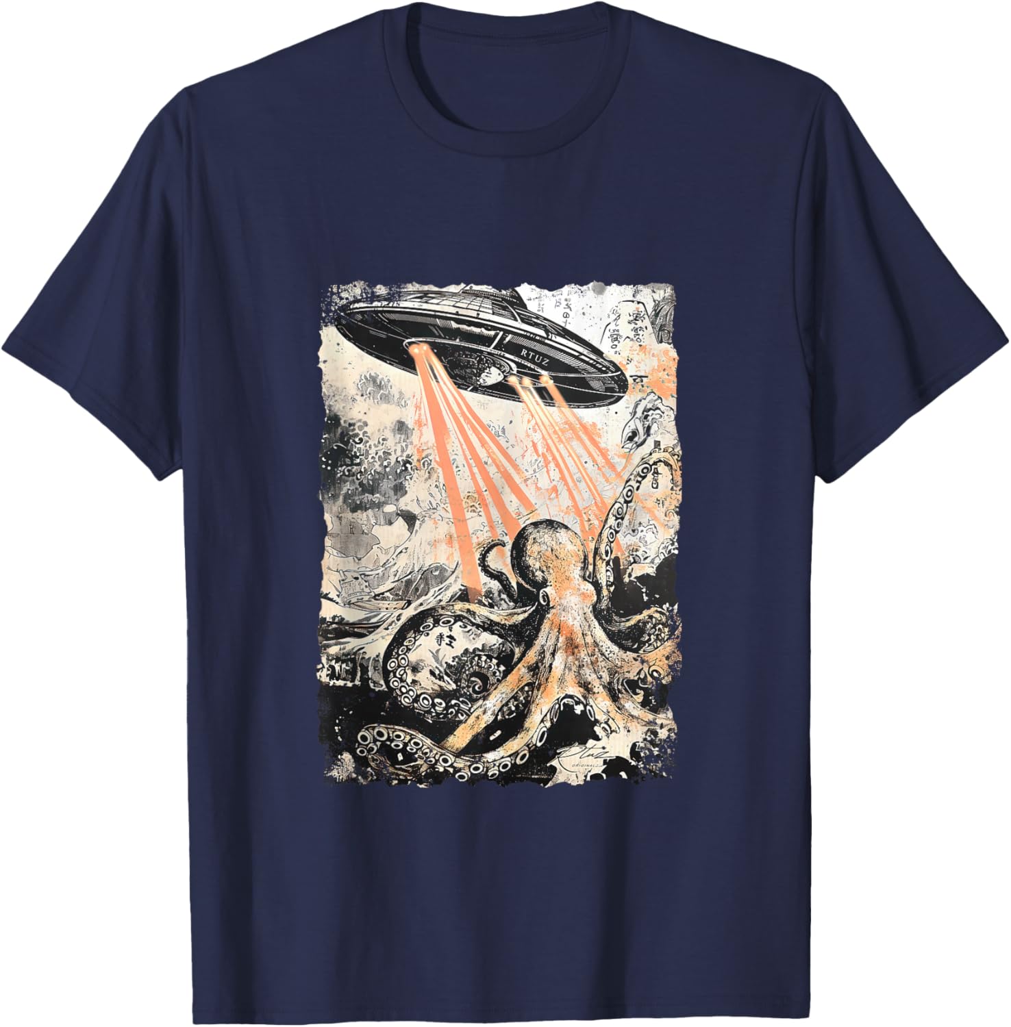 Vintage Octopus UFO UAP Alien Octopus Octopus T-Shirt - T-Shirt | Navy