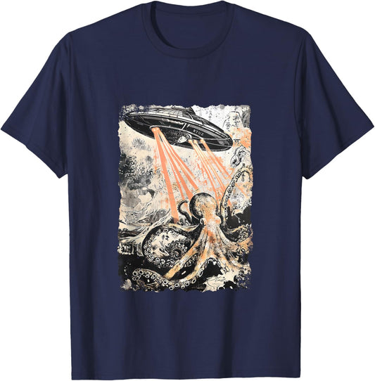 Vintage Octopus UFO UAP Alien Octopus Octopus T-Shirt - T-Shirt | Navy