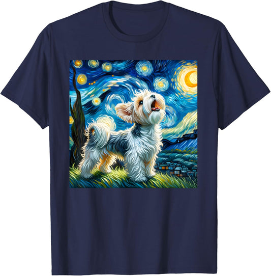 Morkie Howling At The Moon Surreal Starry Night Sky Dog Art Women Kids T-Shirt - T-Shirt | Navy