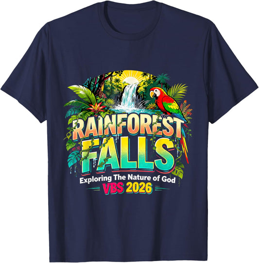 Rainforest Falls VBS 2026 Exploring The Nature of God Gift T-Shirt - T-Shirt | Navy