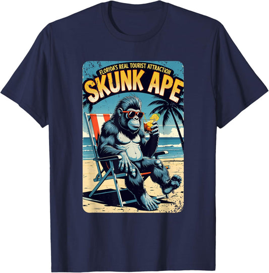 Skunk Ape Florida Swamp Cryptid Beach Escape Fun T-Shirt - T-Shirt | Navy