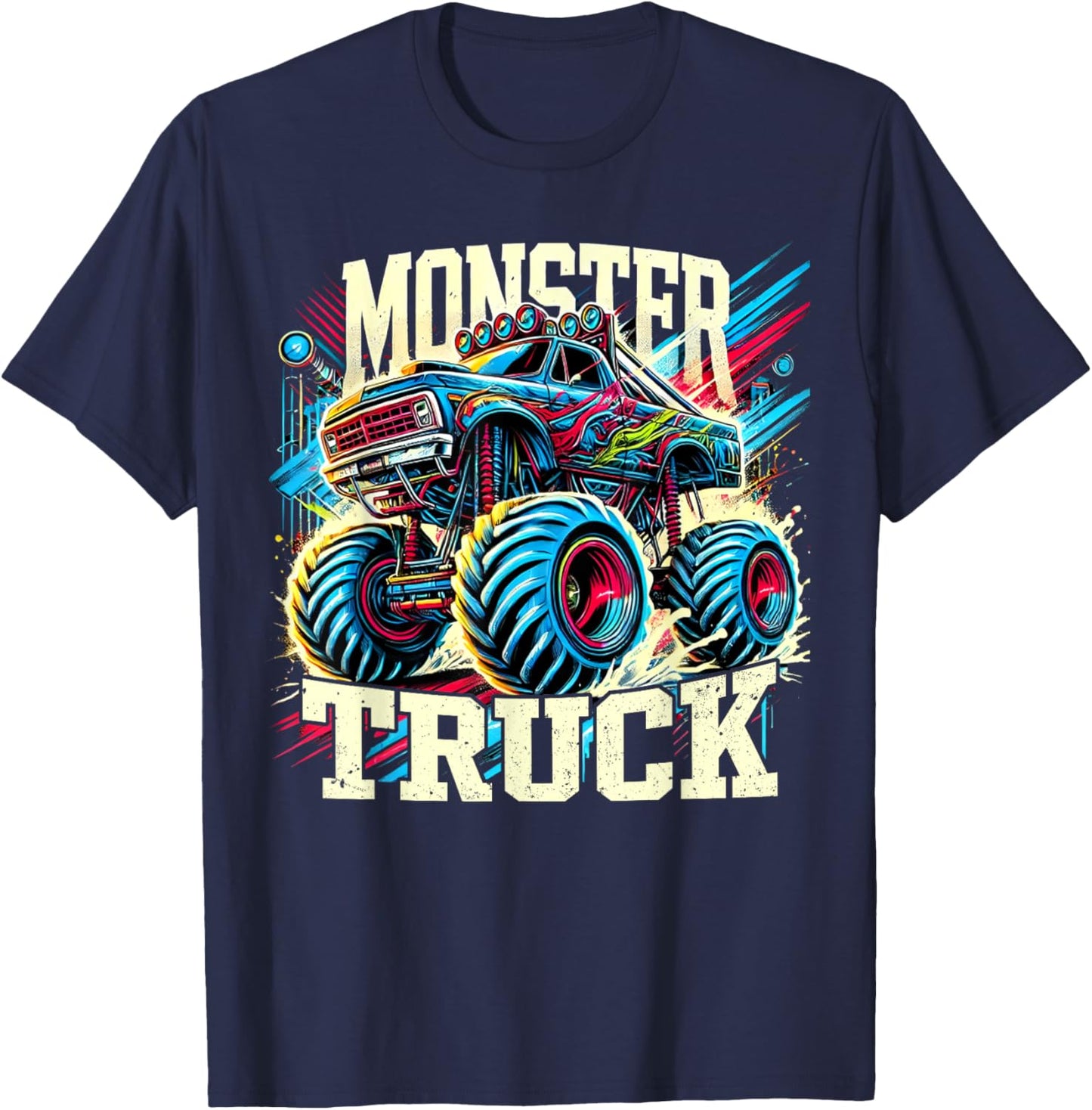 Monster Truck Retro Colorful Trucks Lover Toddler Teen Adult T-Shirt - T-Shirt | Navy