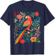 Boho Floral Parrot Scarlet Macaw Birdwatching Bird Lover T-Shirt - T-Shirt | Navy
