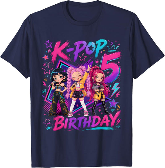 Kids It's My 5th K Pop Birthday Girl 5 Year Old K-Pop Bday T-Shirt - T-Shirt | Navy