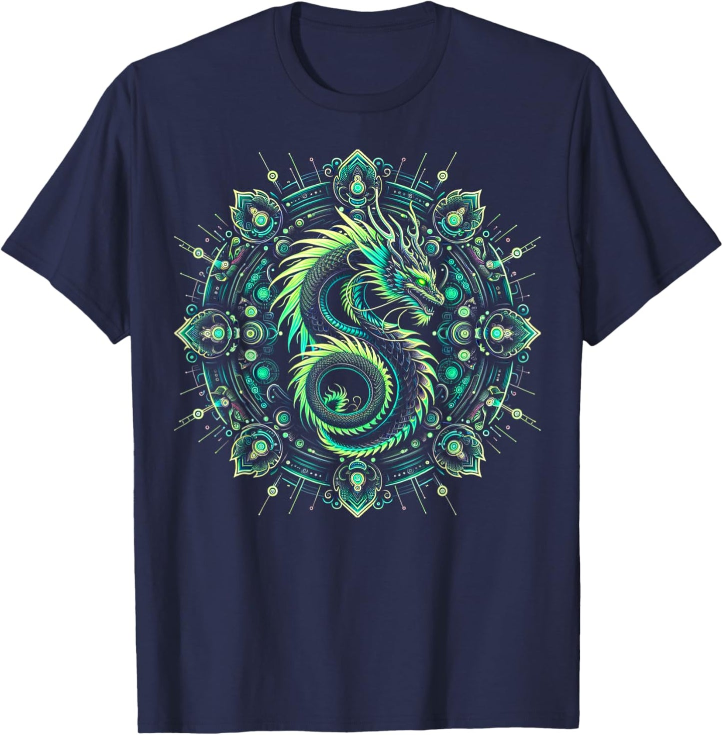 Geometric Dragon Mandala T-Shirt - T-Shirt | Navy