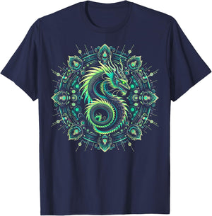 Geometric Dragon Mandala T-Shirt - T-Shirt | Navy