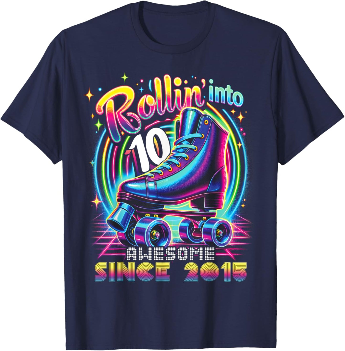 Birthday Roller Skating 10th Girl Rollin into 10 Skate Party T-Shirt - T-Shirt | Navy