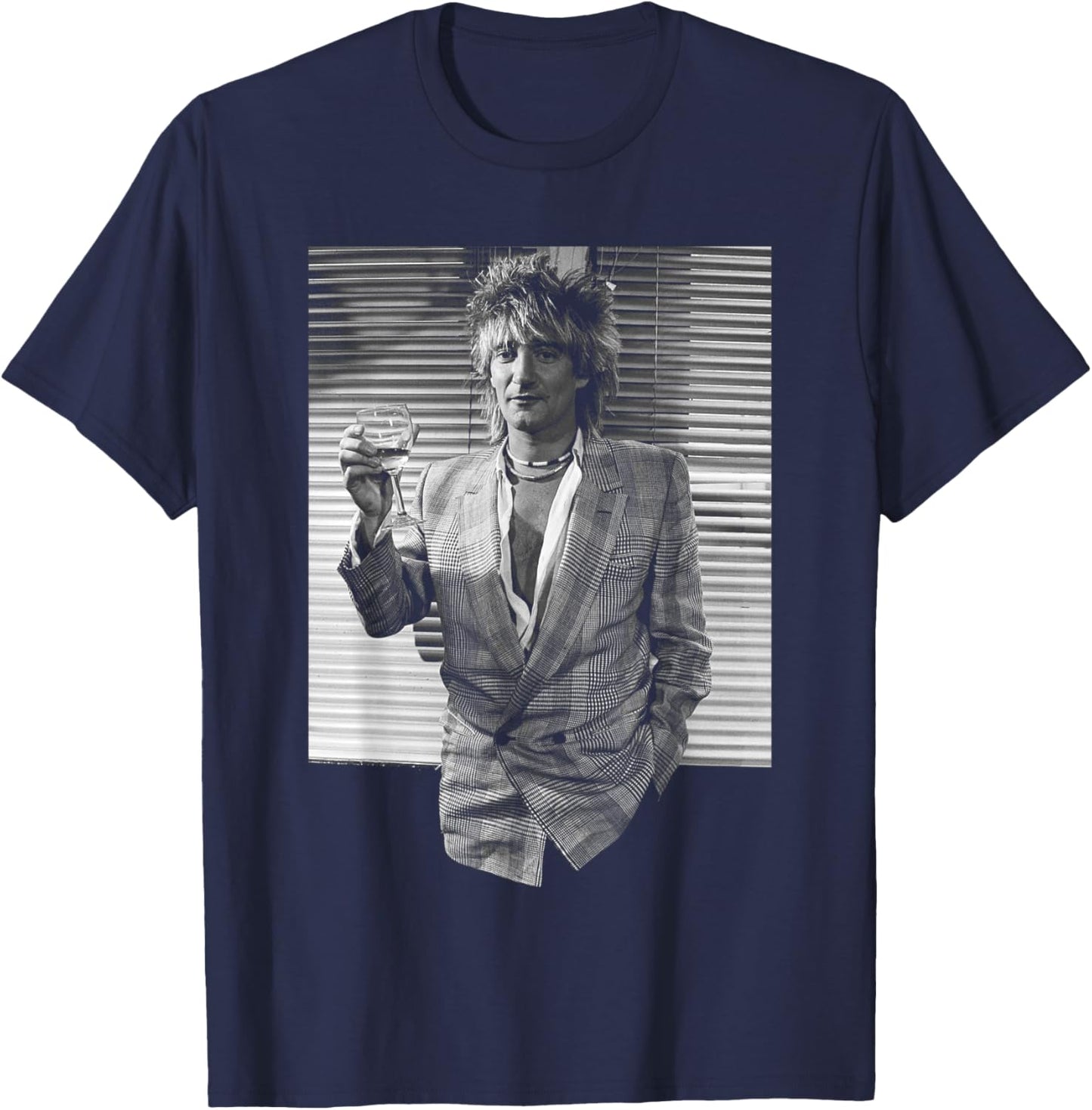 Singer Rod Stewart in London Press for Body Wishes Tour 1983 T-Shirt - T-Shirt | Navy