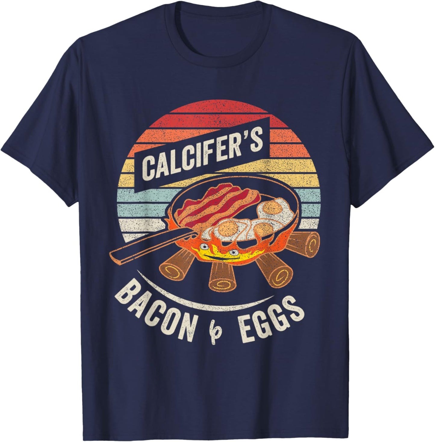 Retro Calcifer's Bacon and Egg Cook Food Lover T-Shirt - T-Shirt | Navy