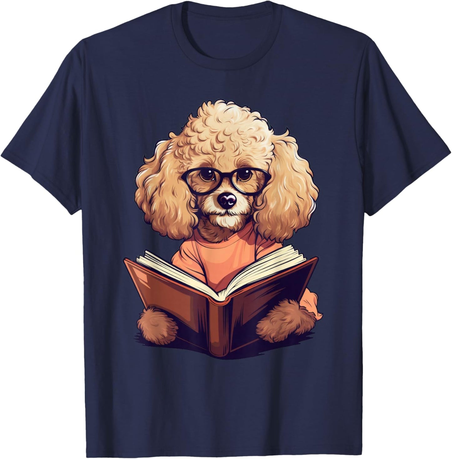 Cute Dog Poodle Reading Book T-Shirt - T-Shirt | Navy