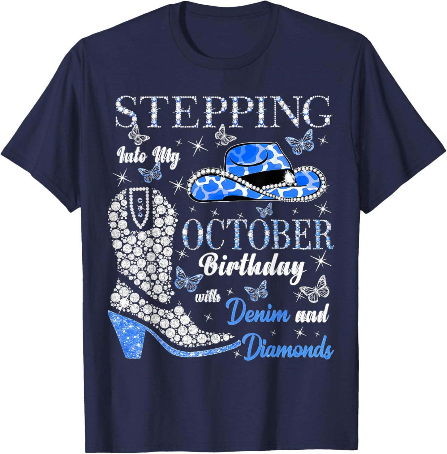 Women Stepping Into My October Birthday with God Grace Mercy T-Shirt - T-Shirt | Navy