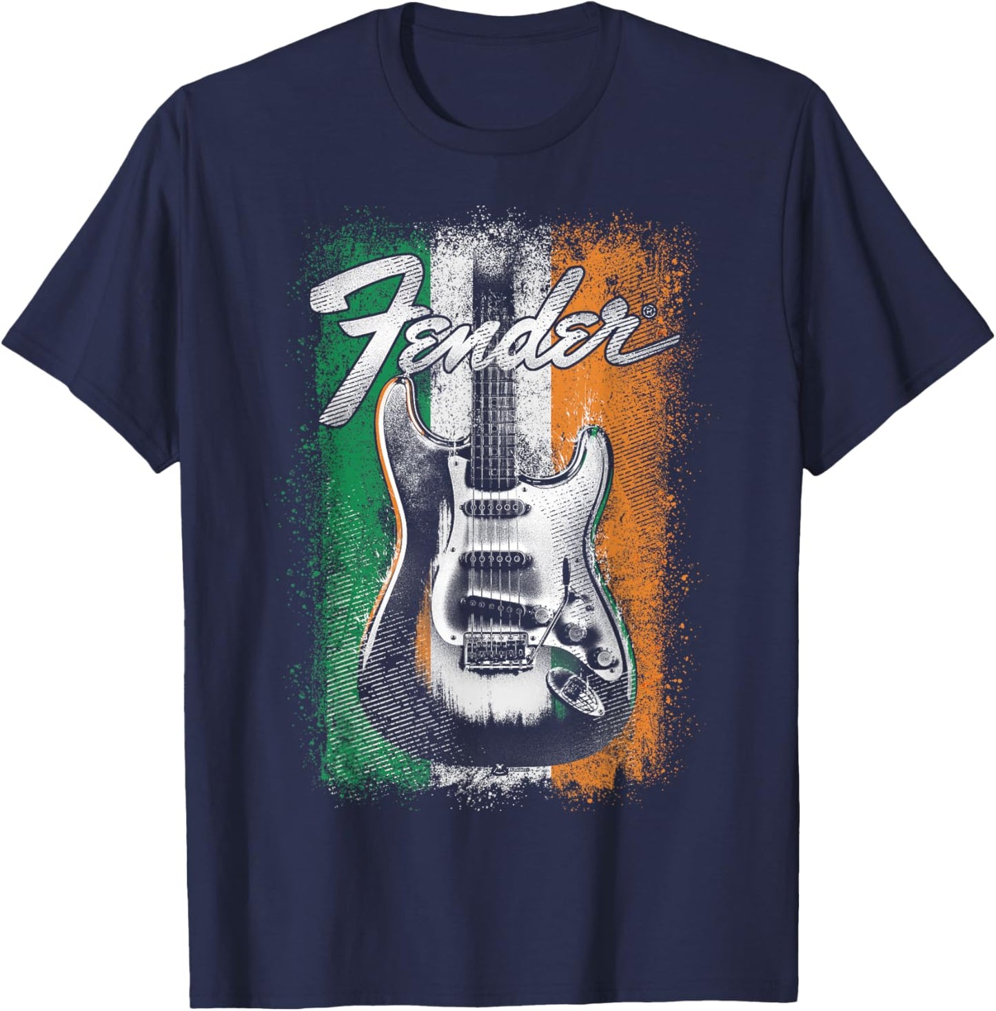 Fender St Patrick's Day Electric Guitar Irish Flag Backdrop T-Shirt - T-Shirt | Navy